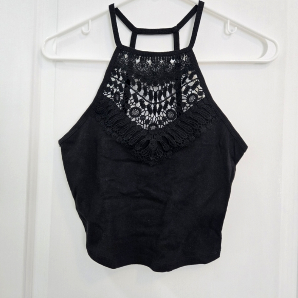 Black Lace Halter Top